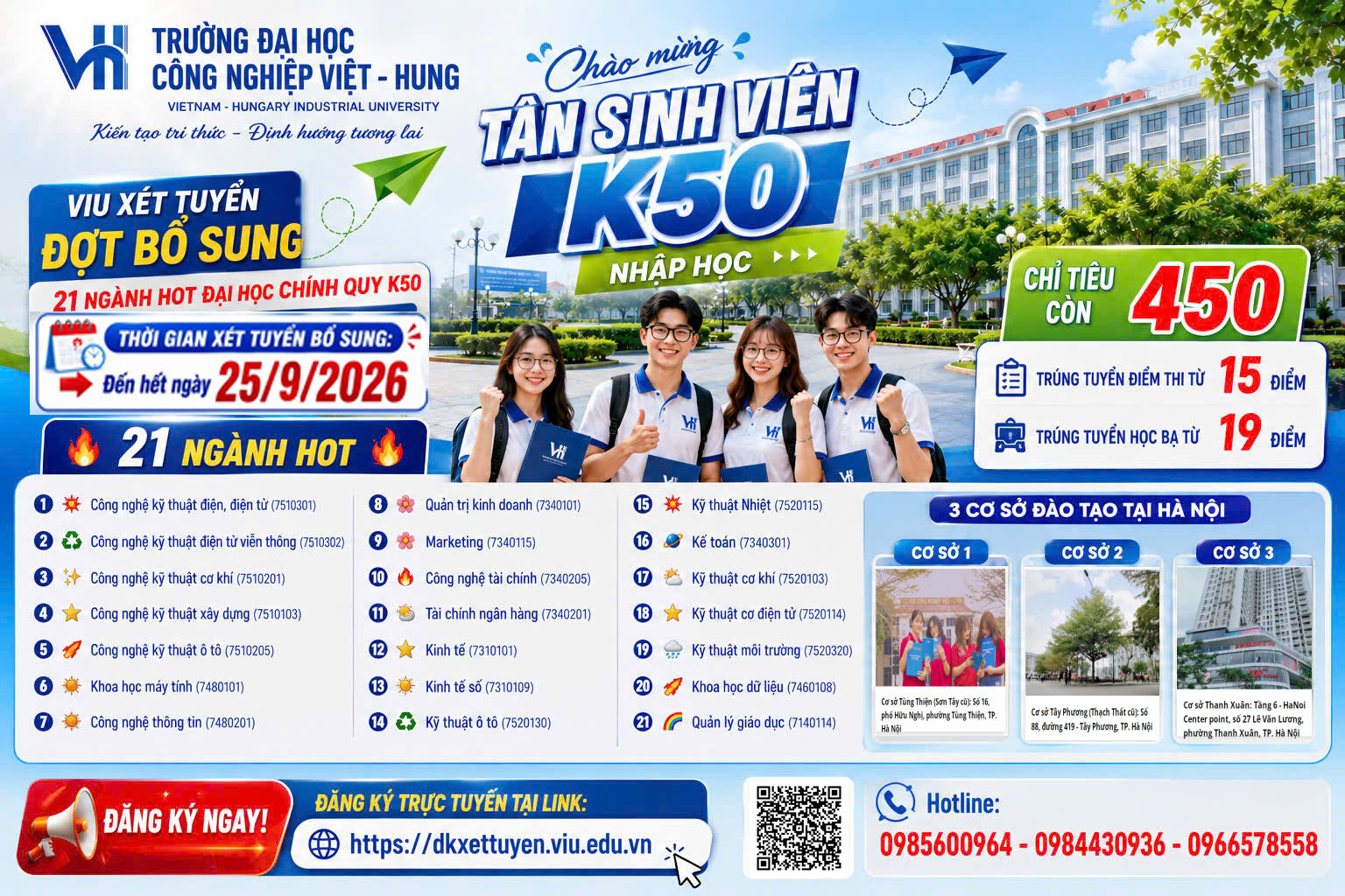 THÔNG BÁO XÉT TUYỂN ĐỢT 2 - BỔ SUNG ĐẠI HỌC CHÍNH QUY K50